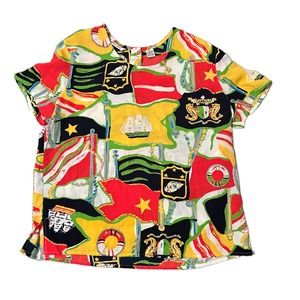 Vintage Nautical Ship Seashell Blouse Top Short Sleeves / size 14 *